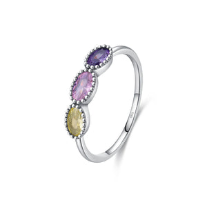 925 Silver Vintage Colorful Oval Ring Zirconia Stackable Jewelry