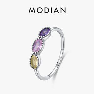 925 Silver Vintage Colorful Oval Ring Zirconia Stackable Jewelry