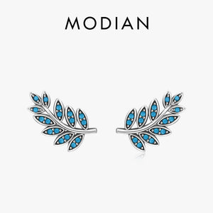 925 Silver Vintage Leaf Earrings Turquoise Studs Women Anniversary Gift