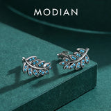 925 Silver Vintage Leaf Earrings Turquoise Studs Women Anniversary Gift