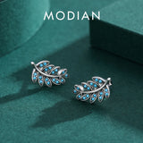 925 Silver Vintage Leaf Earrings Turquoise Studs Women Anniversary Gift