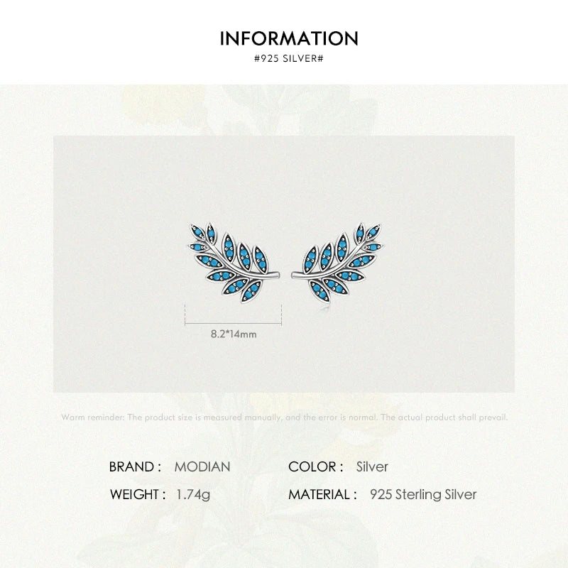 925 Silver Vintage Leaf Earrings Turquoise Studs Women Anniversary Gift