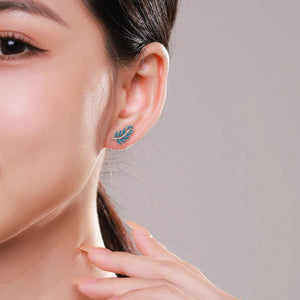 925 Silver Vintage Leaf Earrings Turquoise Studs Women Anniversary Gift