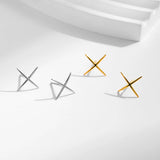 925 Silver X Lines Stud Earrings Platinum Plated Minimalist Fine Jewelry Women