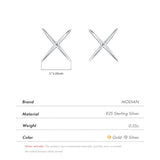 925 Silver X Lines Stud Earrings Platinum Plated Minimalist Fine Jewelry Women
