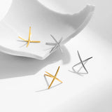 925 Silver X Lines Stud Earrings Platinum Plated Minimalist Fine Jewelry Women