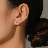 925 Silver X Lines Stud Earrings Platinum Plated Minimalist Fine Jewelry Women