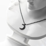 Adjustable Short Chain 925 Silver Zircon Moon Pendant Necklace