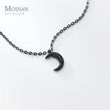 Adjustable Short Chain 925 Silver Zircon Moon Pendant Necklace