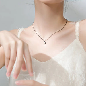 Adjustable Short Chain 925 Silver Zircon Moon Pendant Necklace