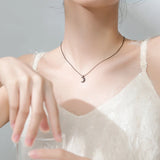 Adjustable Short Chain 925 Silver Zircon Moon Pendant Necklace