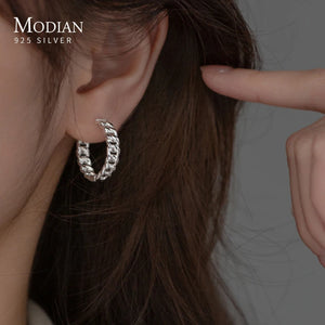 925 Silver Big Link Lock Chain Ear Buckles Geometric Earrings Gift