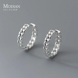 925 Silver Big Link Lock Chain Ear Buckles Geometric Earrings Gift