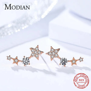 925 Silver CZ Star Stud Earrings Stackable Women Jewelry Gift