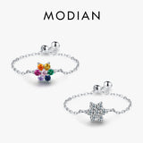 925 Silver Rainbow CZ Adjustable Chain Ring For Women