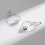 925 Silver Rainbow CZ Adjustable Chain Ring For Women