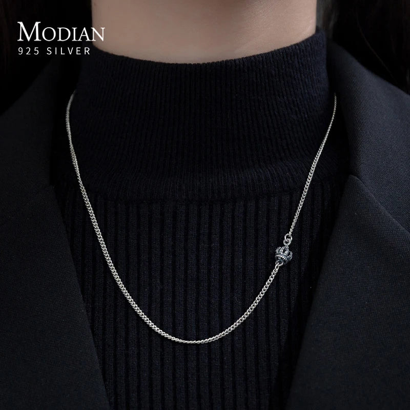 925 Silver Vintage Crown Pendant Necklace Link Chain Fine Jewelry