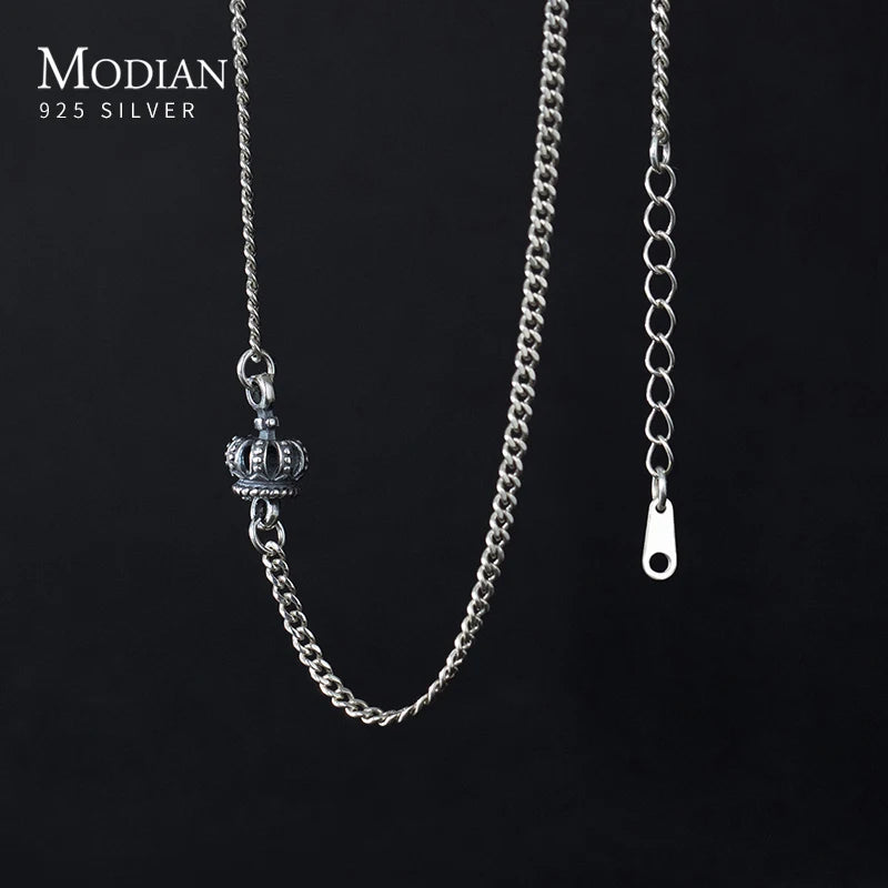 925 Silver Vintage Crown Pendant Necklace Link Chain Fine Jewelry
