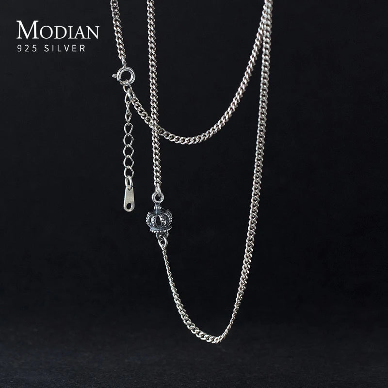 925 Silver Vintage Crown Pendant Necklace Link Chain Fine Jewelry
