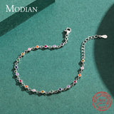 Bohemia Style Charm Chain Bracelet 925 Sterling Silver Rainbow CZ