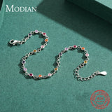 Bohemia Style Charm Chain Bracelet 925 Sterling Silver Rainbow CZ