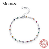 Bohemia Style Charm Chain Bracelet 925 Sterling Silver Rainbow CZ