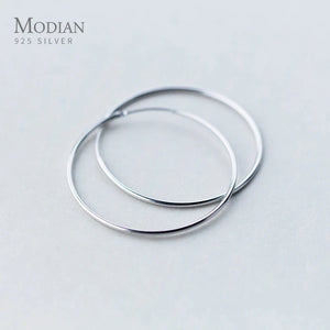 925 Silver Hoop Earrings Classic Round Charm Collection Big Women's Jewelry