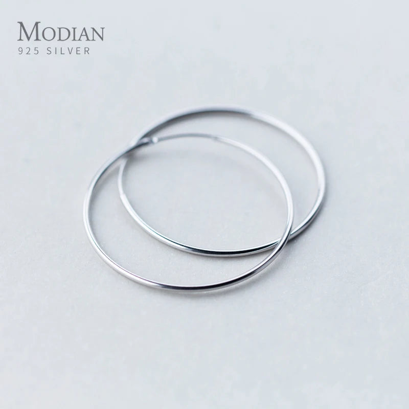 925 Silver Hoop Earrings Classic Round Charm Collection Big Women's Jewelry