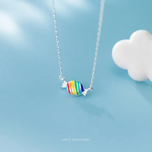 Colorful Enamel Candy Pendant Necklace 925 Sterling Silver Fine Jewelry