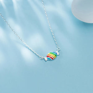 Colorful Enamel Candy Pendant Necklace 925 Sterling Silver Fine Jewelry