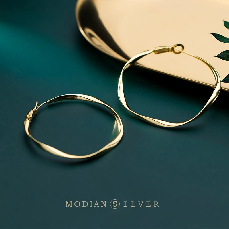 925 Sterling Silver Irregular Big Hoop Earrings for Women