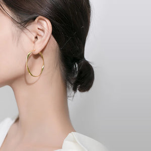 925 Sterling Silver Irregular Big Hoop Earrings for Women