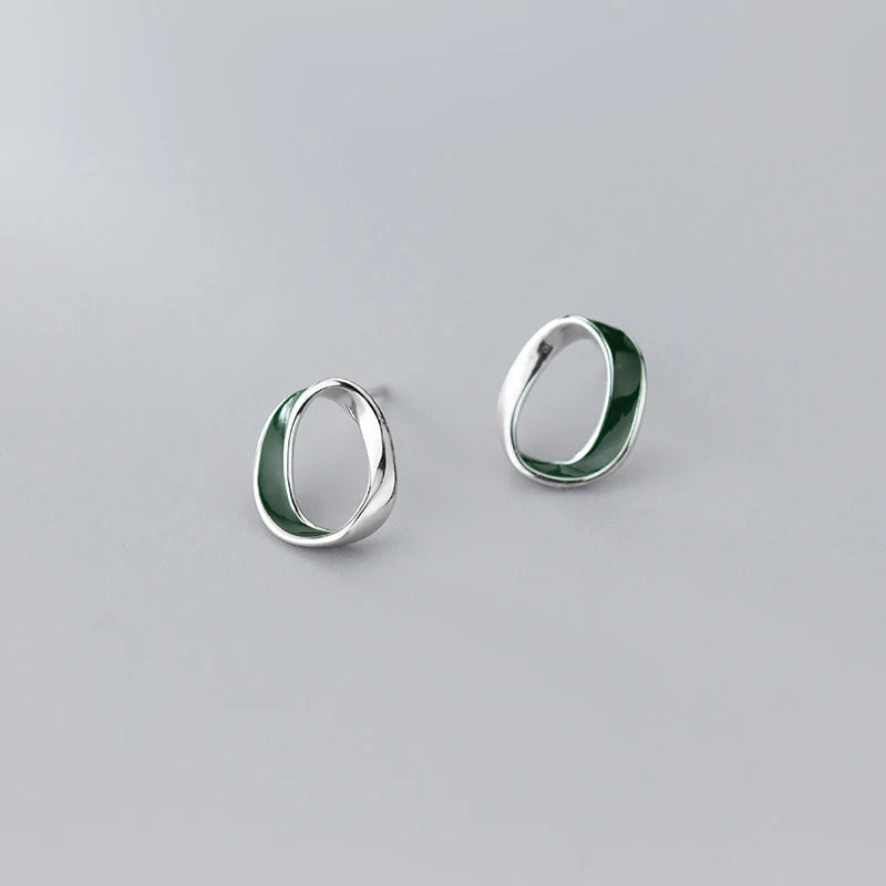 925 Silver Oval Stud Earring for Women Geometric Ear Studs