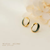 925 Silver Oval Stud Earring for Women Geometric Ear Studs