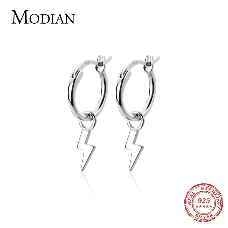 Lightning Minimalism Hoop Earring 925 Sterling Silver Fine Jewelry