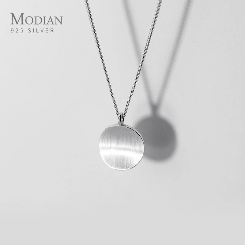 925 Sterling Silver Geometric Round Pendant Necklace for Women