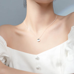 925 Sterling Silver Geometric Round Pendant Necklace for Women