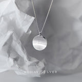 925 Sterling Silver Geometric Round Pendant Necklace for Women