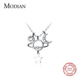 Zircon Stars Moon Planet Pendant Necklace 925 Sterling Silver