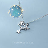 Zircon Stars Moon Planet Pendant Necklace 925 Sterling Silver