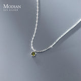 925 Silver Olive Green CZ Choker Necklace Pendant Chain
