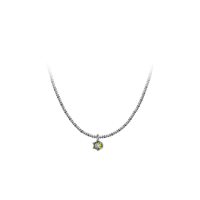 925 Silver Olive Green CZ Choker Necklace Pendant Chain