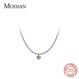 925 Silver Olive Green CZ Choker Necklace Pendant Chain