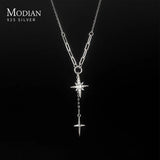 925 Silver Stars Cross Lock Chain Pendant Necklace for Women