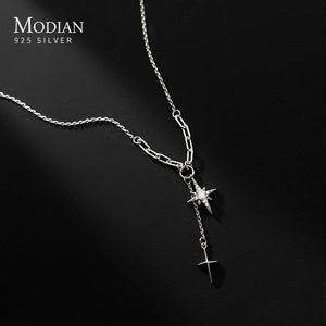 925 Silver Stars Cross Lock Chain Pendant Necklace for Women
