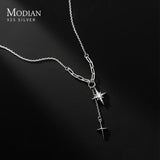 925 Silver Stars Cross Lock Chain Pendant Necklace for Women