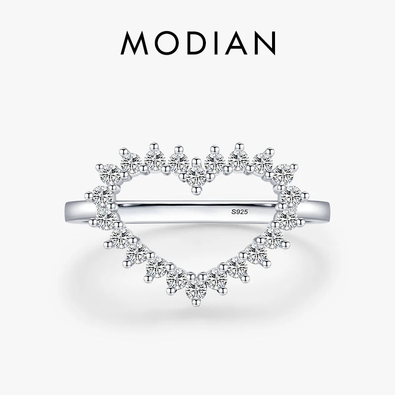 925 Silver Heart Ring Clear CZ Women Fine Jewelry Anniversary Gift