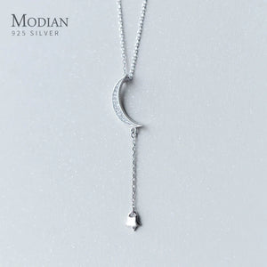 925 Silver CZ Moon Chain Necklace For Women Wedding