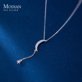 925 Silver CZ Moon Chain Necklace For Women Wedding