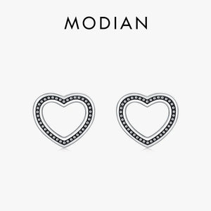 925 Silver Heart Stud Earrings Vintage Pattern Ear Studs